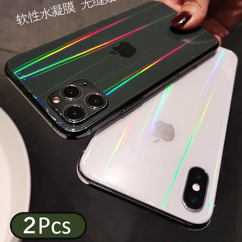 Aurora gradiente suave hidrogel de película para iPhone X Xs X MAX XR 11 Pro Max 6S 6 7 8 Plus trasero protector de pantalla para Rainbow de moda