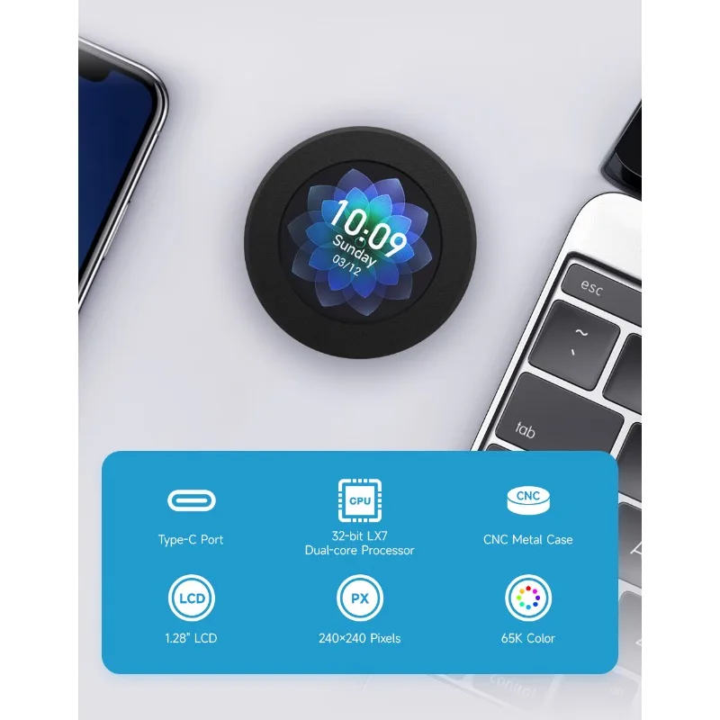 Placa de desarrollo Waveshare ESP32-S3, procesador de doble núcleo LX7 de 32 bits, con LCD redondo IPS de 1,28 pulgadas, compatible con WiFi/Bluetooth - imagen 2