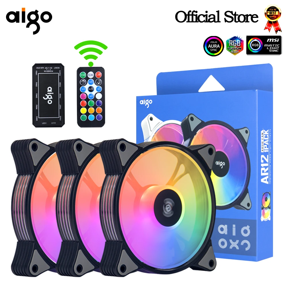Aigo AR12 120mm pc gamer ventilador con cubierta de ordenador RGB 12v disipador de calor aura sincronización enfriador argb kit de controlador silencioso ventilador de refrigeración - imagen 2