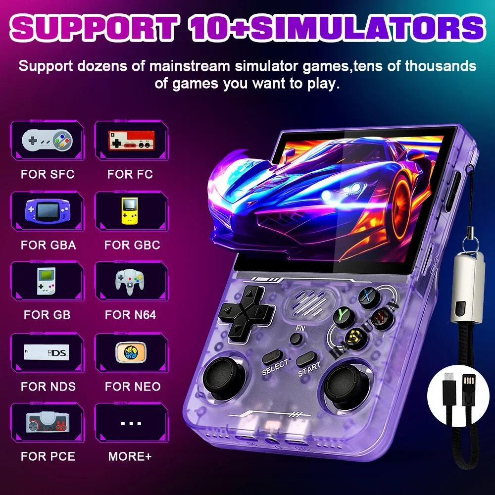 Consola de videojuegos portátil Retro R36XX, Color transparente, pantalla IPS de 3,5 pulgadas, reproductor de vídeo portátil, 64GB, 15000 juegos - imagen 2