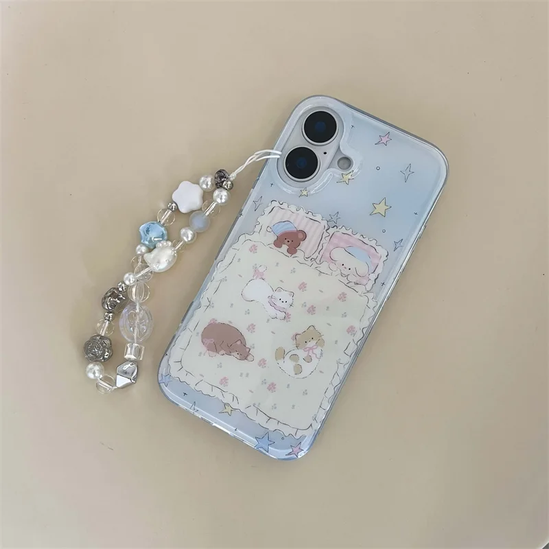 Funda de teléfono con cadena para muñeca, cachorros y gatitos de dibujos animados coreanos para iPhone 17 16 15 14 11 12 13 Pro Max 16E 17Air 7 8 Plus - imagen 4