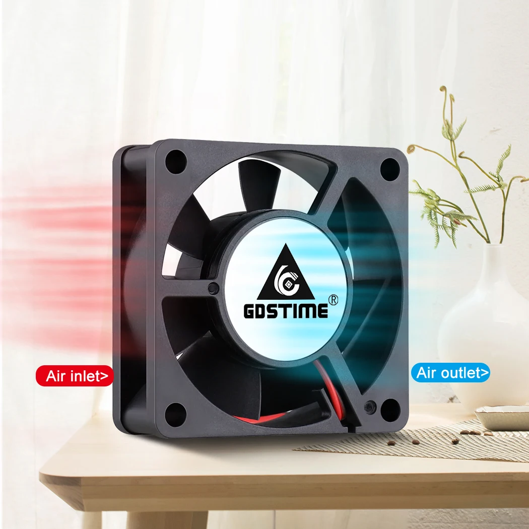 Gdstime-ventilador sin escobillas para impresora 3D, 2 piezas, 6020, 12V, 24V, 2 pines, 60mm x 60mm x 20mm, 6cm, CC - imagen 5