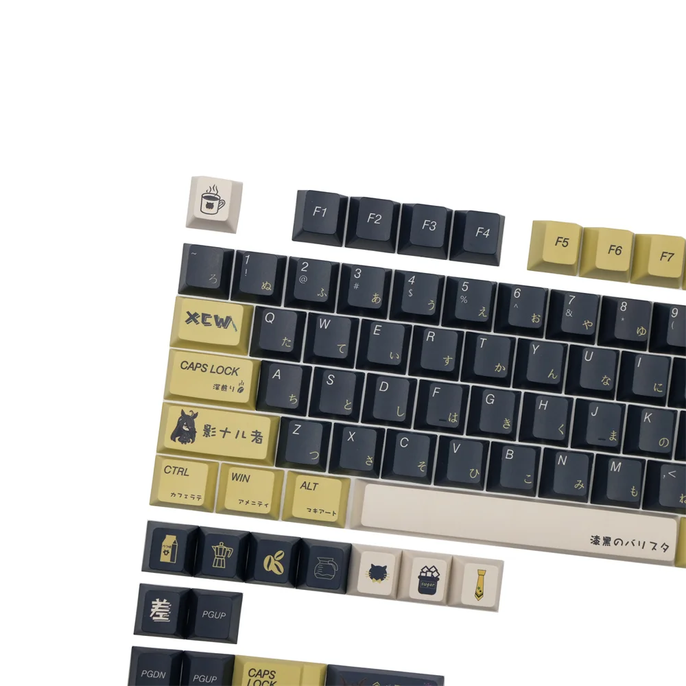 Juego de teclas de gato y café, subcama de tinte de perfil de cereza, casa de té de animación, 128 teclas para interruptor Cherry MX, interruptores TTC Kailh Gateron - imagen 3