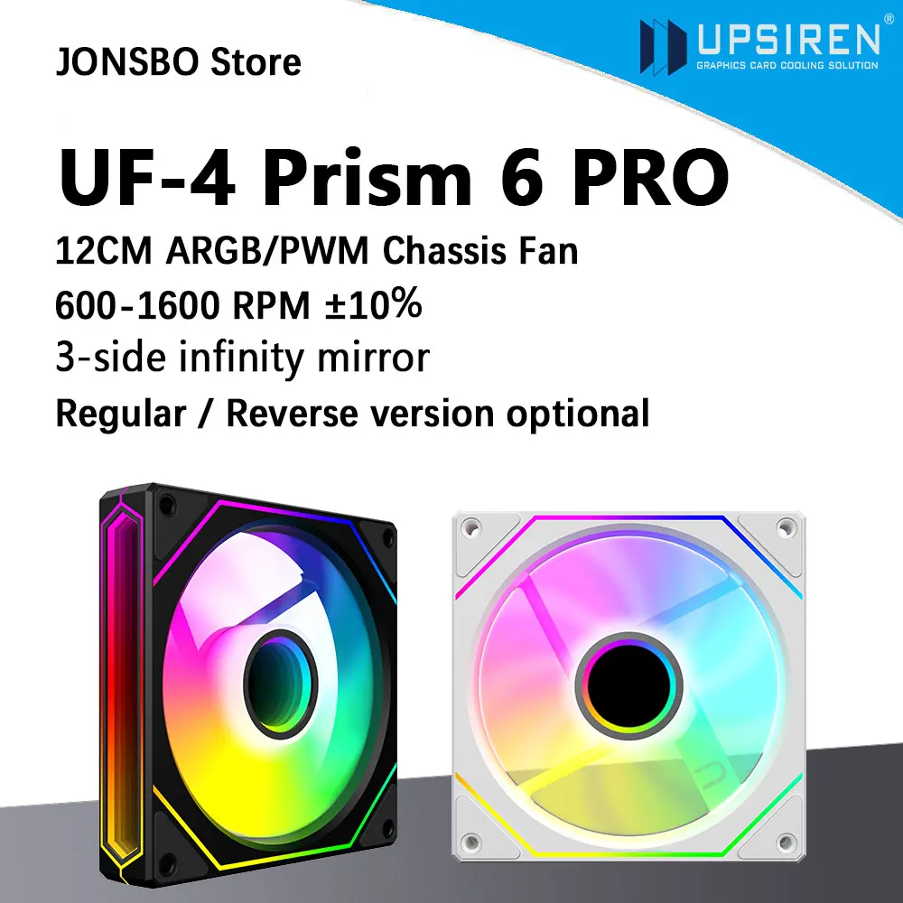 UPSIREN UF-4 Prism 6 PRO 120mm ventilador con cubierta 5V 3PIN sincronización de luz de la placa base 4PIN PWM espejo infinito de 3 lados 12CM