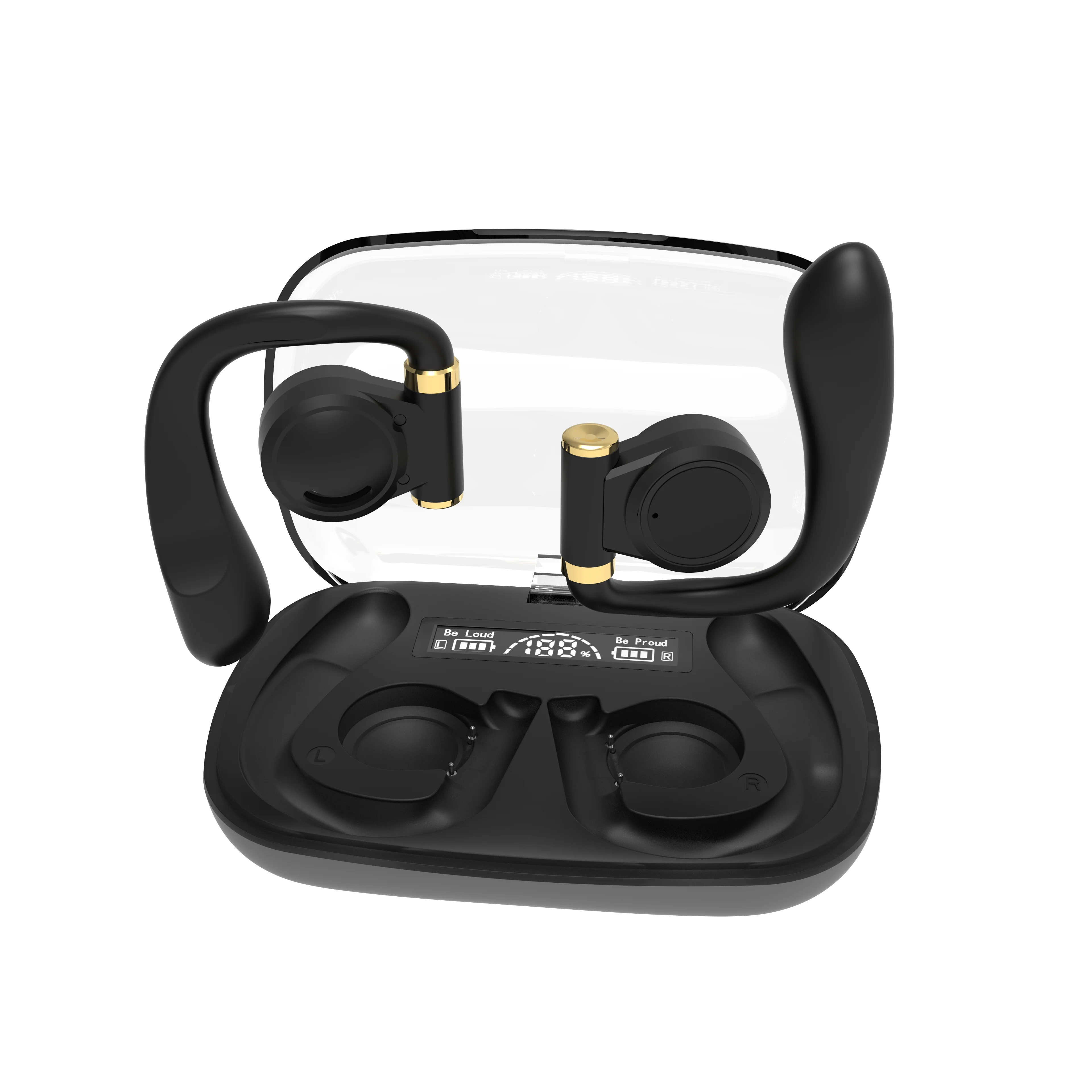 Auriculares por encima de la oreja OWS TWS, cascos deportivos con Bluetooth 5,3, abiertos, ETE-48, con pantalla LED Digital y estuche de carga