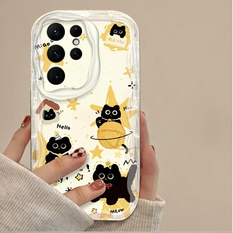 Lucky Star Cat 3D Wave Case para Samsung Galaxy S24 Ultra S23 S22 Plus S21 S20 FE A25 A55 A35 A15 A16 A05 A05S A06, Etui de silicona - imagen 2
