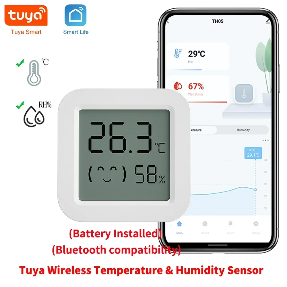 Sensor de temperatura y humedad Tuya, Mini pantalla LCD Compatible con aplicación Bluetooth, Control remoto, termómetro, higrómetro