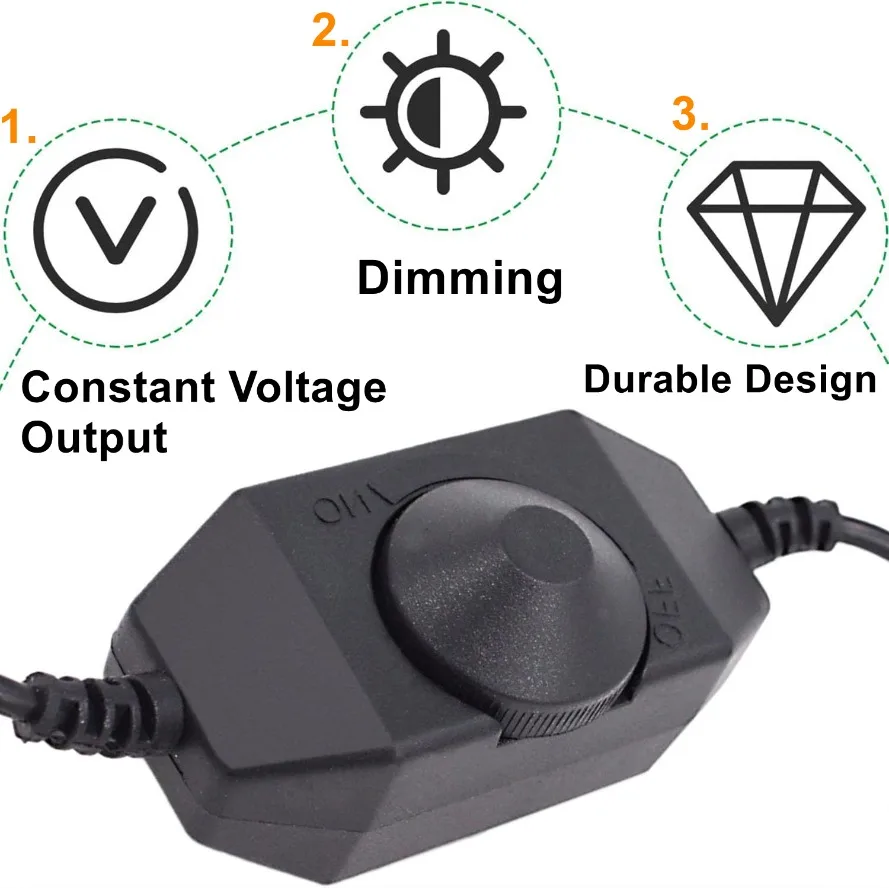 Regulador de intensidad con perilla LED de 5V/12V y 24V, cable de extensión USB hembra a macho con controlador giratorio de encendido y apagado, tiras de luces blancas y negras - imagen 2
