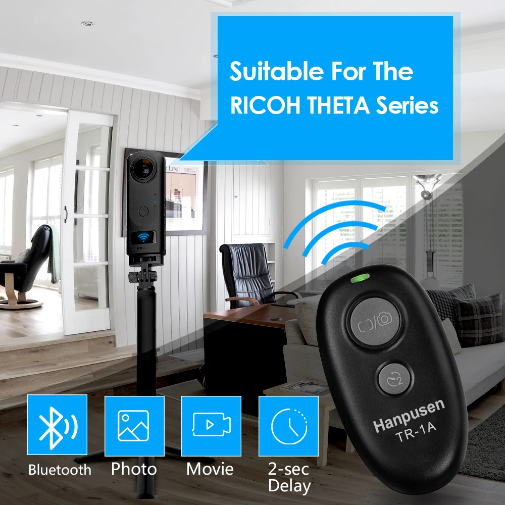 RICOH-botón inalámbrico para cámara, disparador de TR-1A con Bluetooth, Control remoto, Selfie, para Ricoh, THETA SC2, THETA Z1, THETA X, novedad