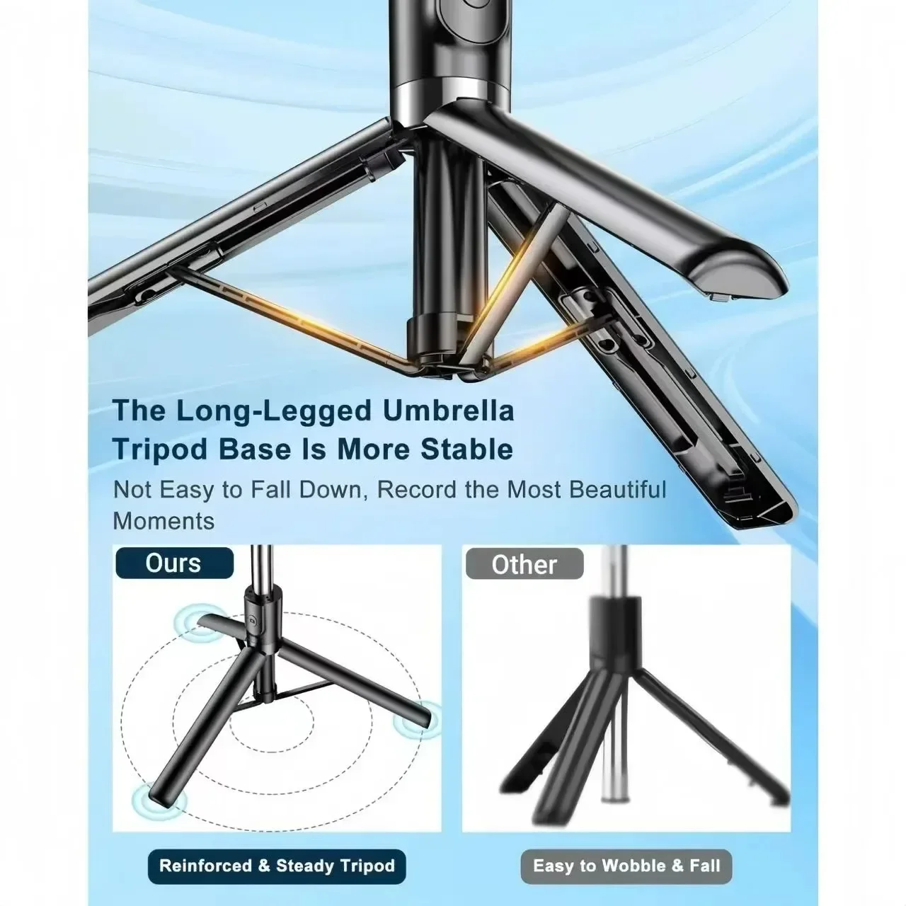 Trípode portátil para palo selfie, luz de relleno de belleza ajustable, control remoto Bluetooth para teléfono iPhone Samsung - imagen 3