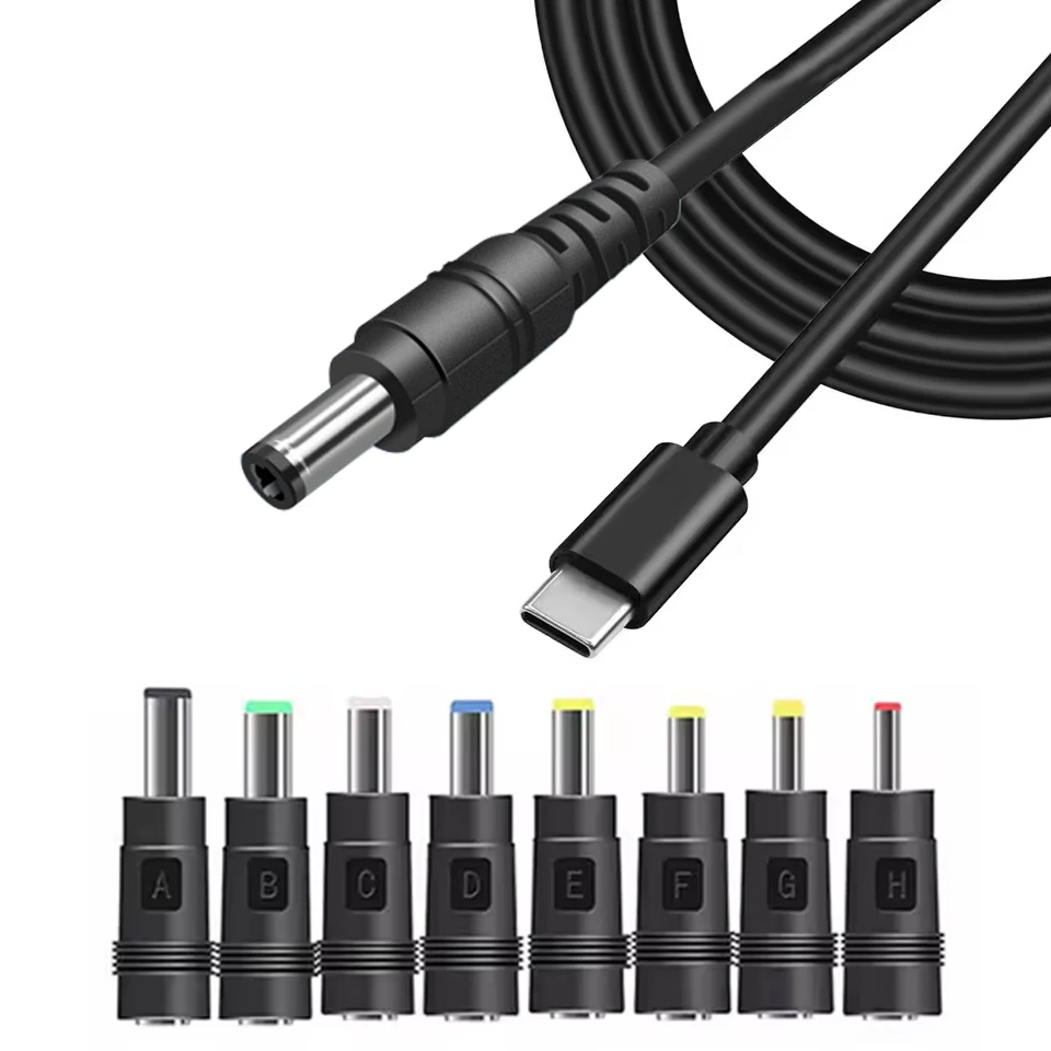 Cable de alimentación USB tipo C PD a 12V, conector de clavija CC de 5,5x2,1mm, adaptador Universal 8 en 1 para ventilador de módem de enrutador Wifi