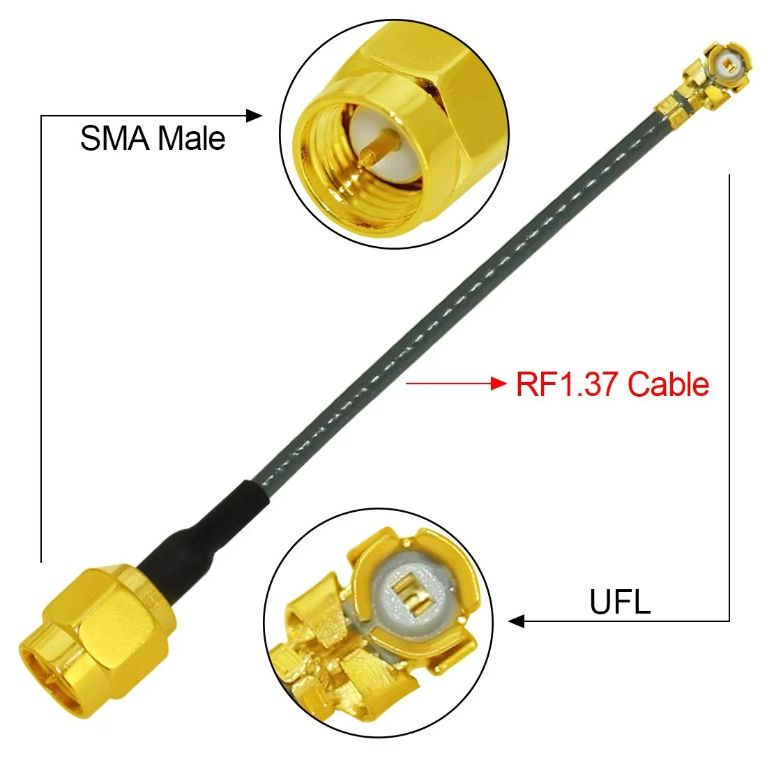 10 cm/20 cm/30 cm U.FL Switch SMA macho hembra Jack Cable en espiral 1,37mm para enrutador inalámbrico de tarjeta PCI WIFI - imagen 3