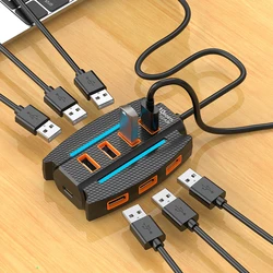 Hub USB 10 Puertos con Luz RGB y Alimentación Externa