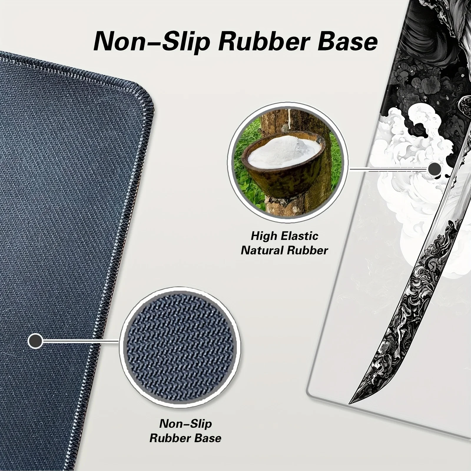 Alfombrilla de ratón para juegos extendida, 900x400x3MM, diseño de espada samurái japonesa, bordes cosidos Extra grandes, accesorios de escritorio de goma antideslizantes - imagen 4