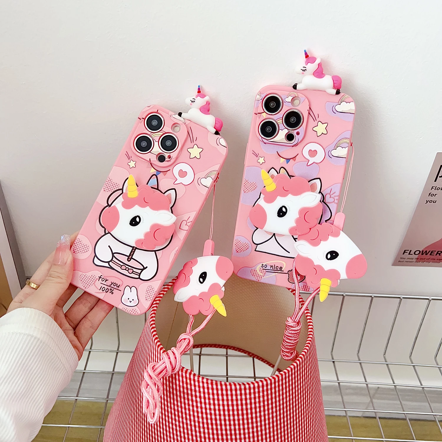 Para Samsung Galaxy A17 A07 A16 A06 A26 A56 A04E A05 A05s A15 A25 A35 A55 funda de unicornio feliz con cuerda de soporte - imagen 2