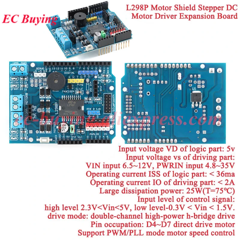Módulo de expansión de placa controladora de Motor CC paso a paso L298P L298, puente completo Dual 2A, puente H de 2 vías para Arduino R3 L298N - imagen 3