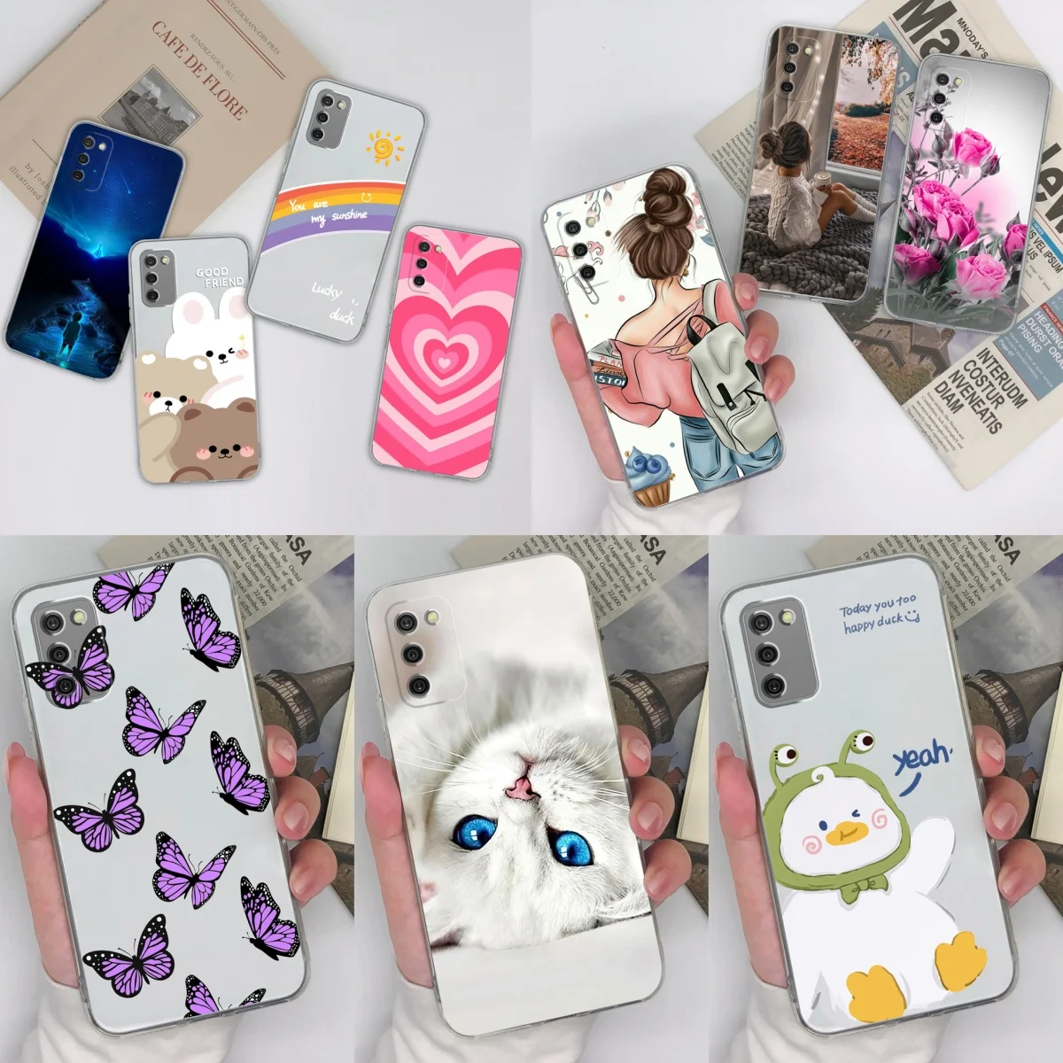 Funda de teléfono para Samsung Galaxy A02S moda dulce chica transparente suave silicona TPU cubierta protectora Capa para SamsungGalaxyA02S Fundas