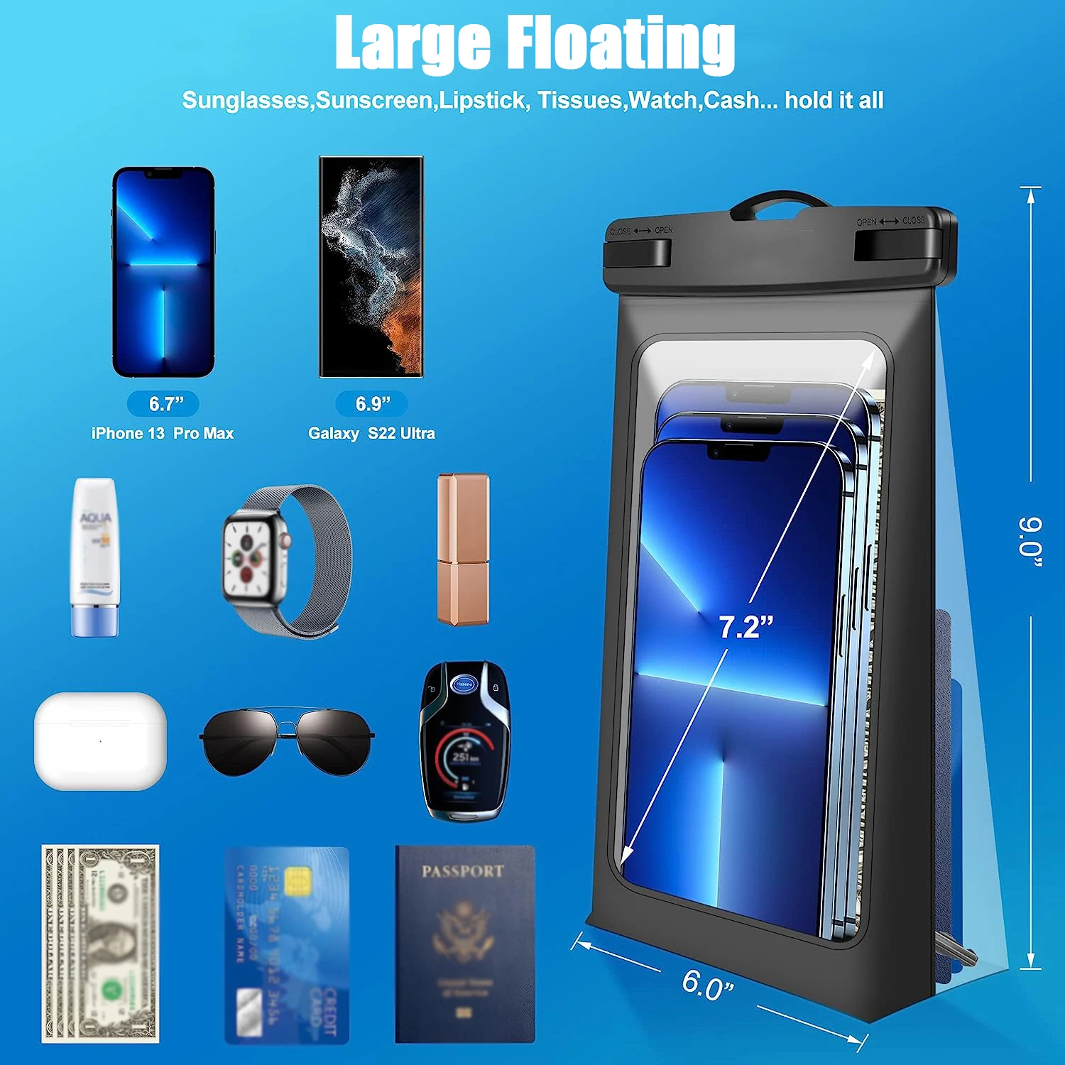 Funda Universal a prueba de agua para iPhone, Samsung, Galaxy, Playa y piscina, Protector transparente con cordón - imagen 5