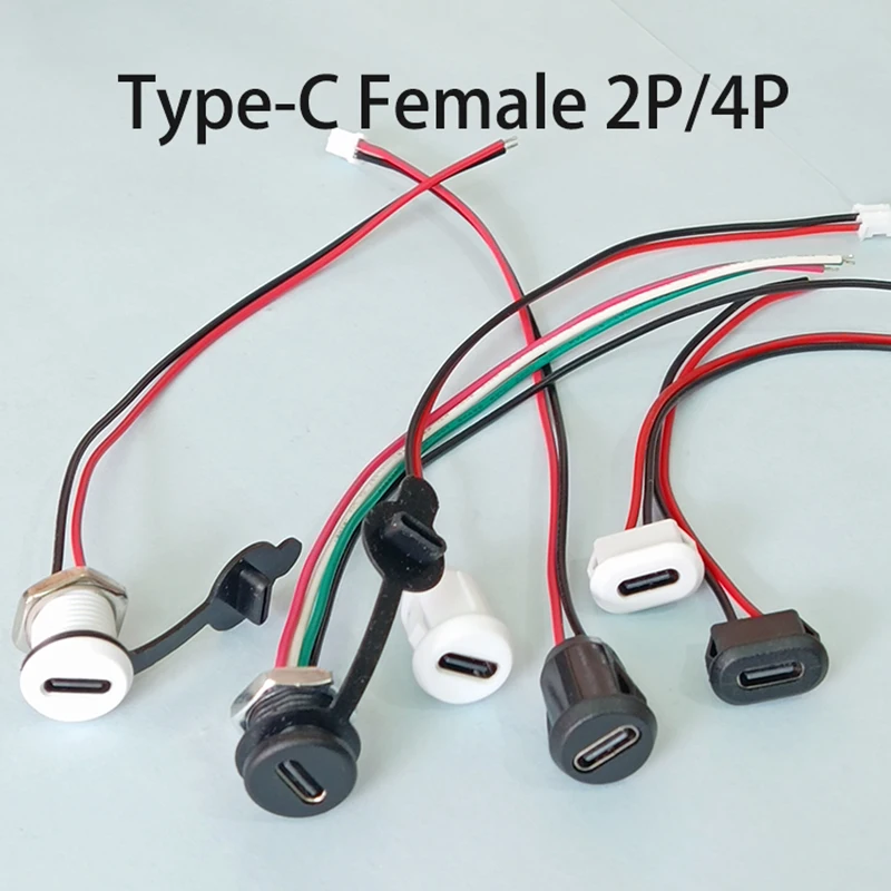 Conector hembra impermeable USB TYPE-C, 2-5 pines con cable de 10-15cm con placa de bloqueo de tuerca Terminal PH2.0, conector de carga rápida Por, 1 Uds.