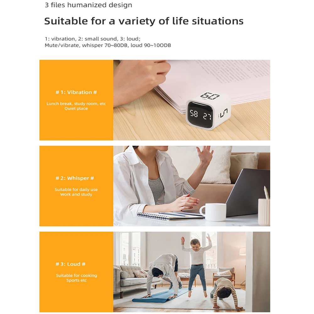Nuevo Temporizador de detección de gravedad, temporizador de cocina visualizado, temporizador electrónico de cuenta atrás, dispositivo de recordatorio de tiempo para estudiantes, timbre de vibración - imagen 4