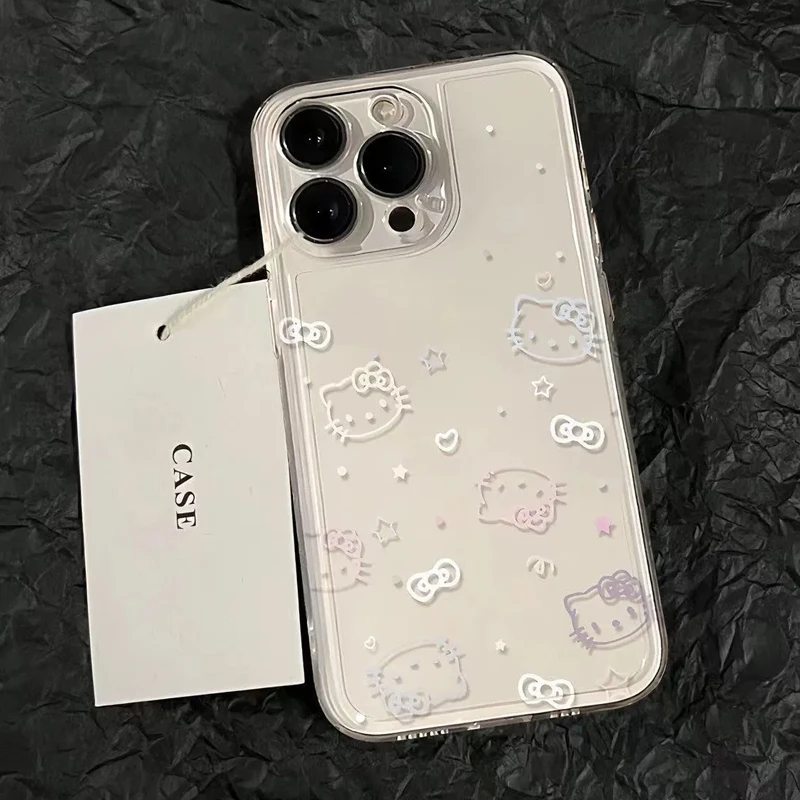 Sanrio Hello Kitty Bow-funda de teléfono encantadora para iPhone 16 15 14 13 12 11 Mini Pro Max X XR XSMax 7 8 Plus, funda transparente Y2K para chica - imagen 2