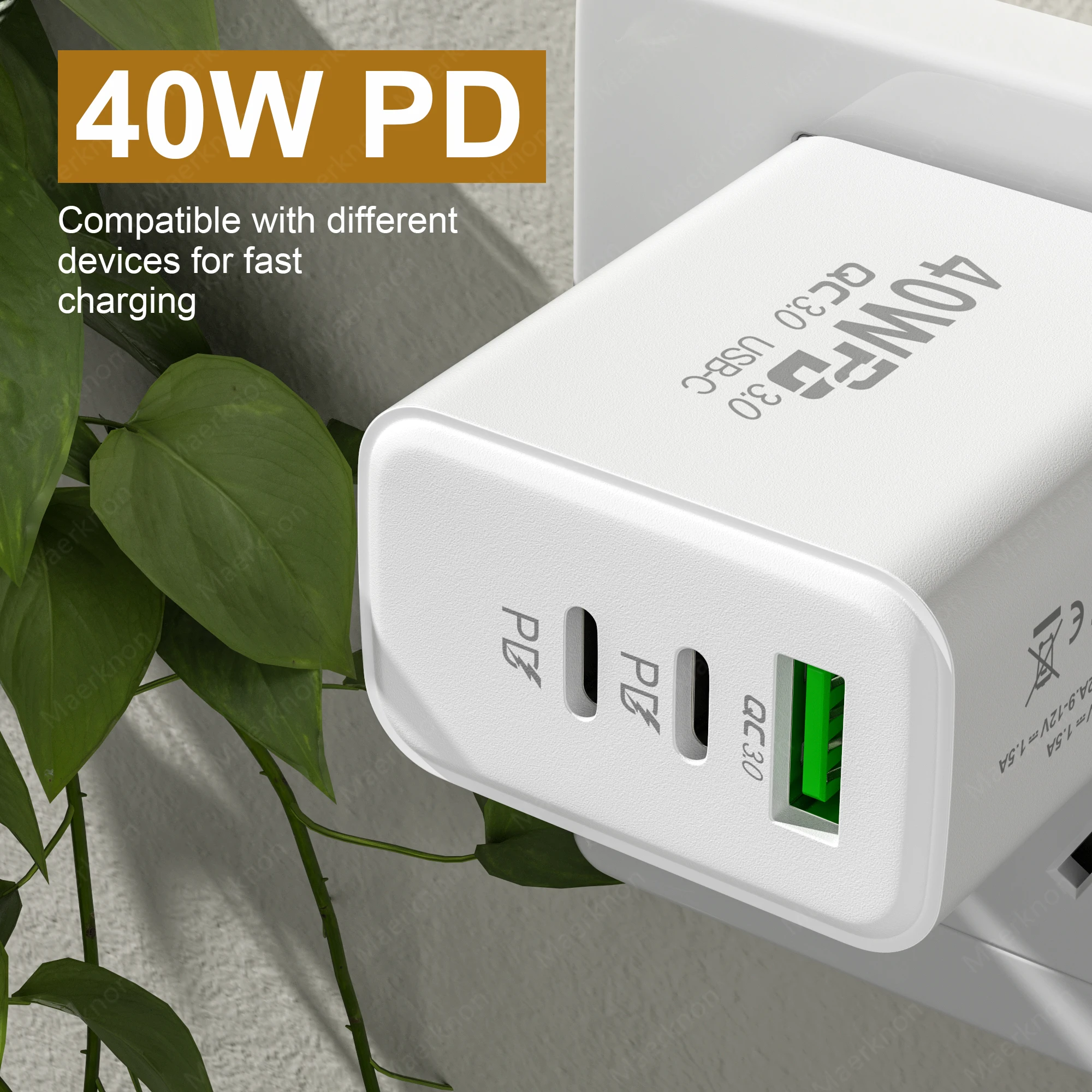Cargador USB PD de 60W, adaptador de cargador de teléfono de carga rápida tipo C de 3 puertos para iPhone, Xiaomi, Samsung, Huawei, cargador de pared con enchufe UE/EE. UU. - imagen 2