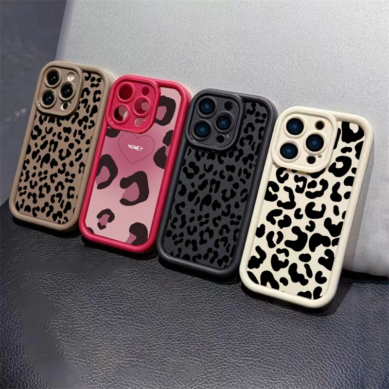 Funda para IPhone 17 Air 17 Pro 16 15 14 13 12 PRO MAX 16E 15 14 Plus cubierta de silicona con estampado de leopardo protección completa