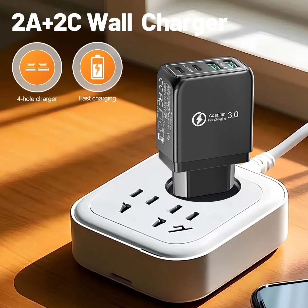 Cargador de teléfono USB C de 40W, adaptador de corriente para teléfono móvil, cargador rápido 3,0 para iPhone, Samsung, Xiaomi, enchufe UE/EE. UU./Reino Unido, carga de pared - imagen 4