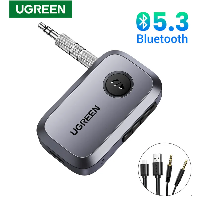 UGREEN-receptor de Audio con Bluetooth 3,5 para coche, adaptador inalámbrico con Jack de 5,3mm, micrófono, manos libres, accesorios para altavoz