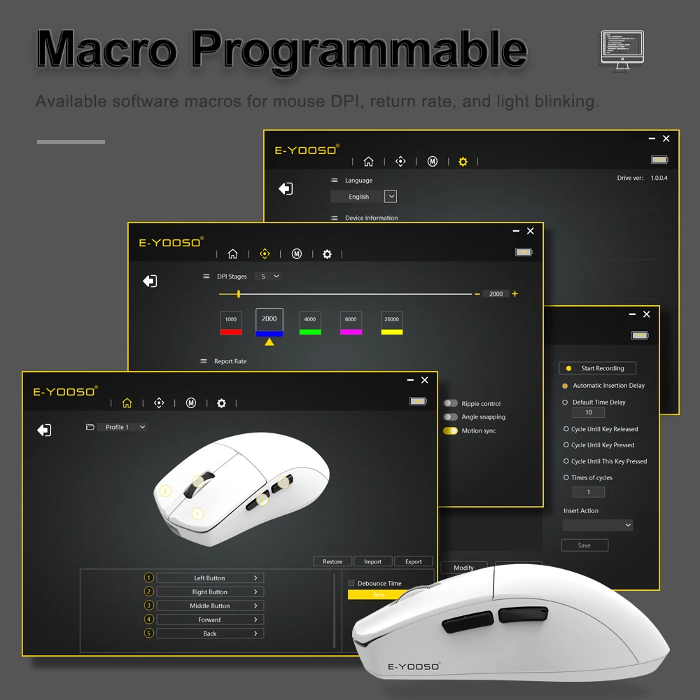 E-YOOSO X-44 USB 1K 2,4G soporte Bluetooth ratón de juego inalámbrico 26000 DPI PAW9339 ratones de juego programables para ordenador portátil - imagen 4