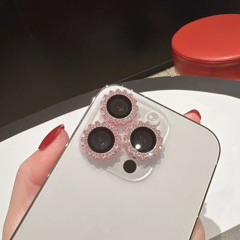 2-3 uds cubierta completa de diamante Protector de lente de cámara de vidrio para IPhone 15 13 12 16 14 Pro Max película protectora de lente en IPhone 12 13Mini - imagen 2