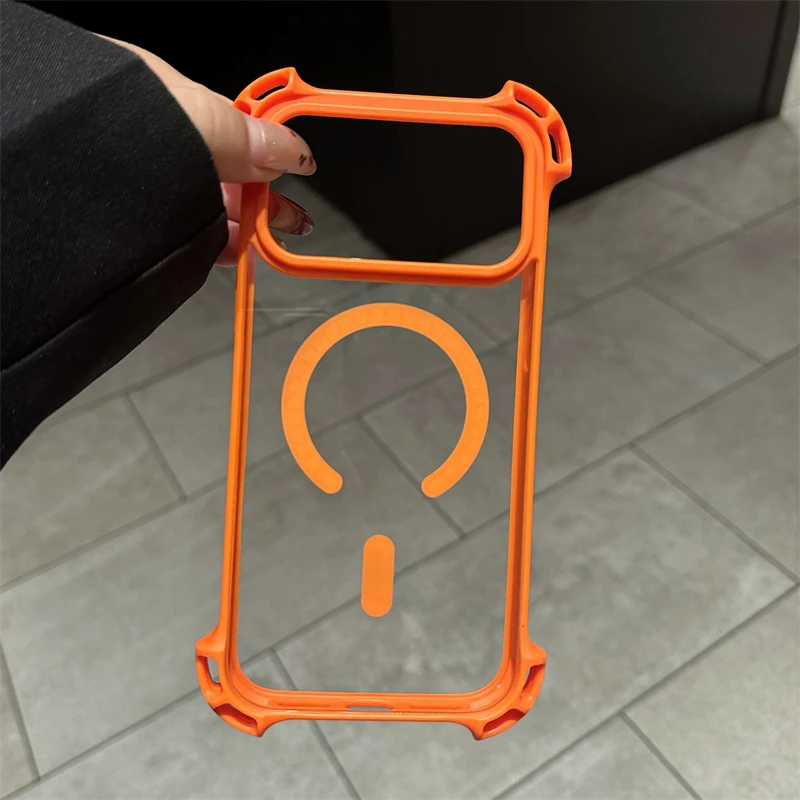 Funda transparente magnética con parachoques a prueba de golpes de cuatro esquinas para iPhone 17 16 14 15 13 12 Pro Max Plus 11 para cubierta de carga inalámbrica Magsafe - imagen 4
