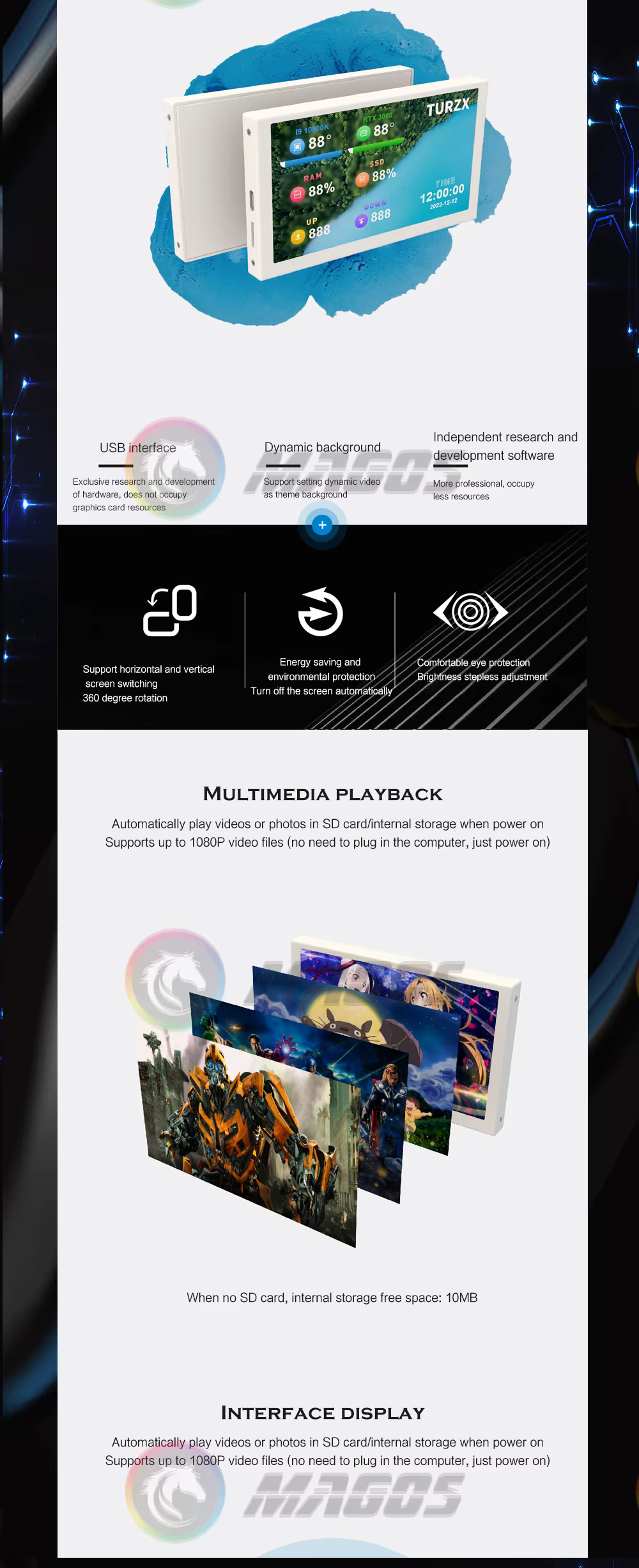 Pantalla secundaria para gabinete de ordenador y configuración gaming