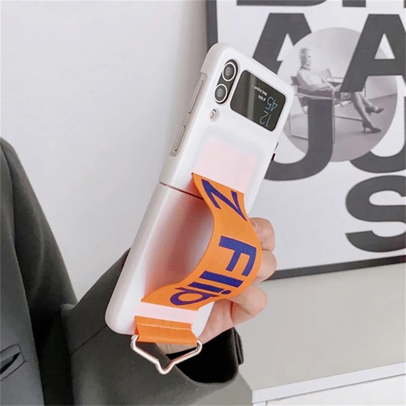 Funda de teléfono con correa para muñeca tejida con personalidad a la moda para Samsung Galaxy Z Flip 5 4 3 funda de silicona suave para Samsung Z Flip 5 Fundas - imagen 4