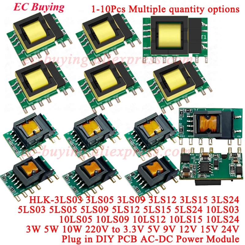 1-10 Uds AC-DC 3W 5W 10W 220V a 3,3 V 5V 9V 12V 15V 24V potencia aislada HLK-3LS03 3LS05 5LS03 5LS05 5LS09 5LS12 5LS15 5LS24 10LS03