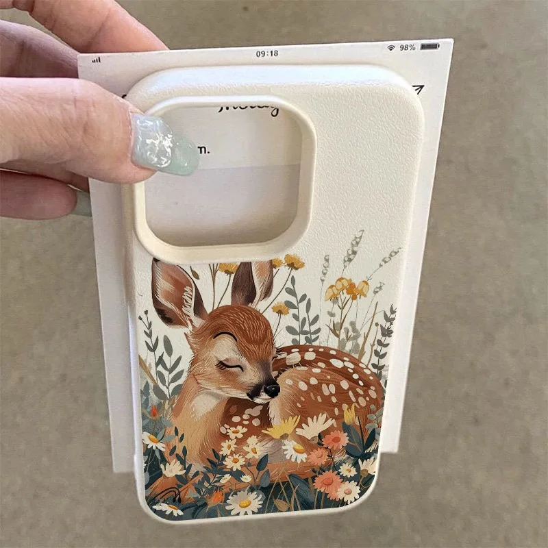 Funda de teléfono de TPU con diseño de ciervo Floral Adorable para iPhone 17 Pro Max 16 Plus 15 14 13 12 11 XS X XR 16E Air cubierta de parachoques a prueba de golpes - imagen 2