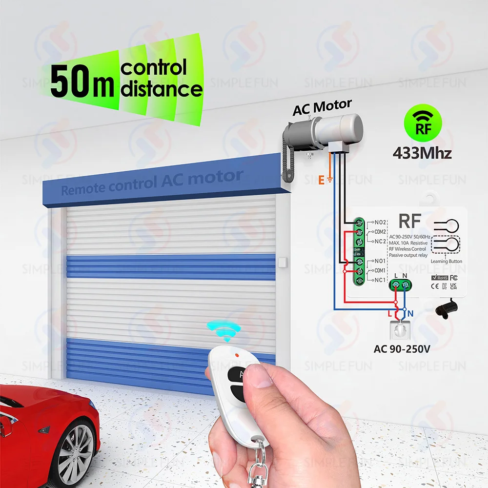 433MHz 2 CH interruptor de Control remoto de Motor 90V-250V USB 5V módulo receptor RF para Motor/abridor de puerta de garaje/control remoto DIY - imagen 5