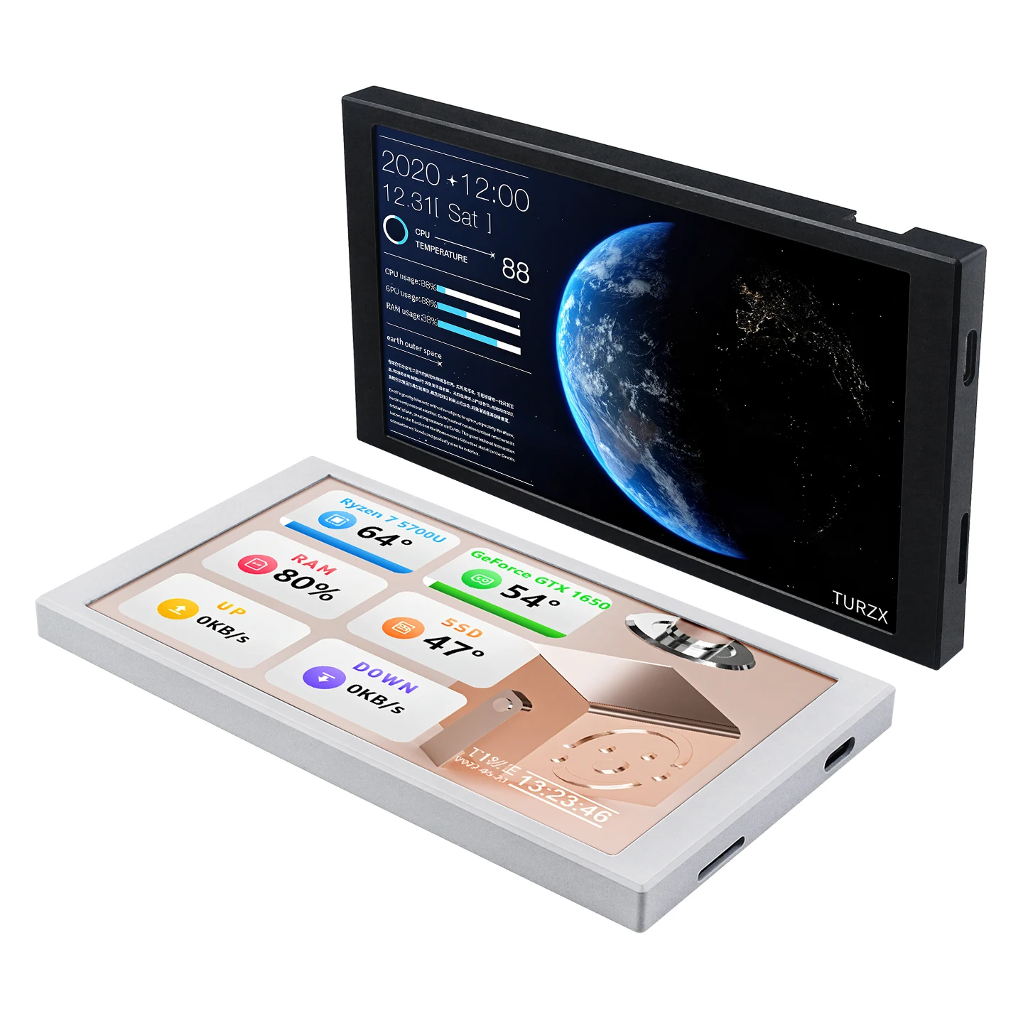 TURZX pantalla secundaria de 5,2 pulgadas interfaz de USB-C CPU GPU RAM pantalla inteligente 1280x720 soporte extender escritorio para Windows 10 11 - imagen 4