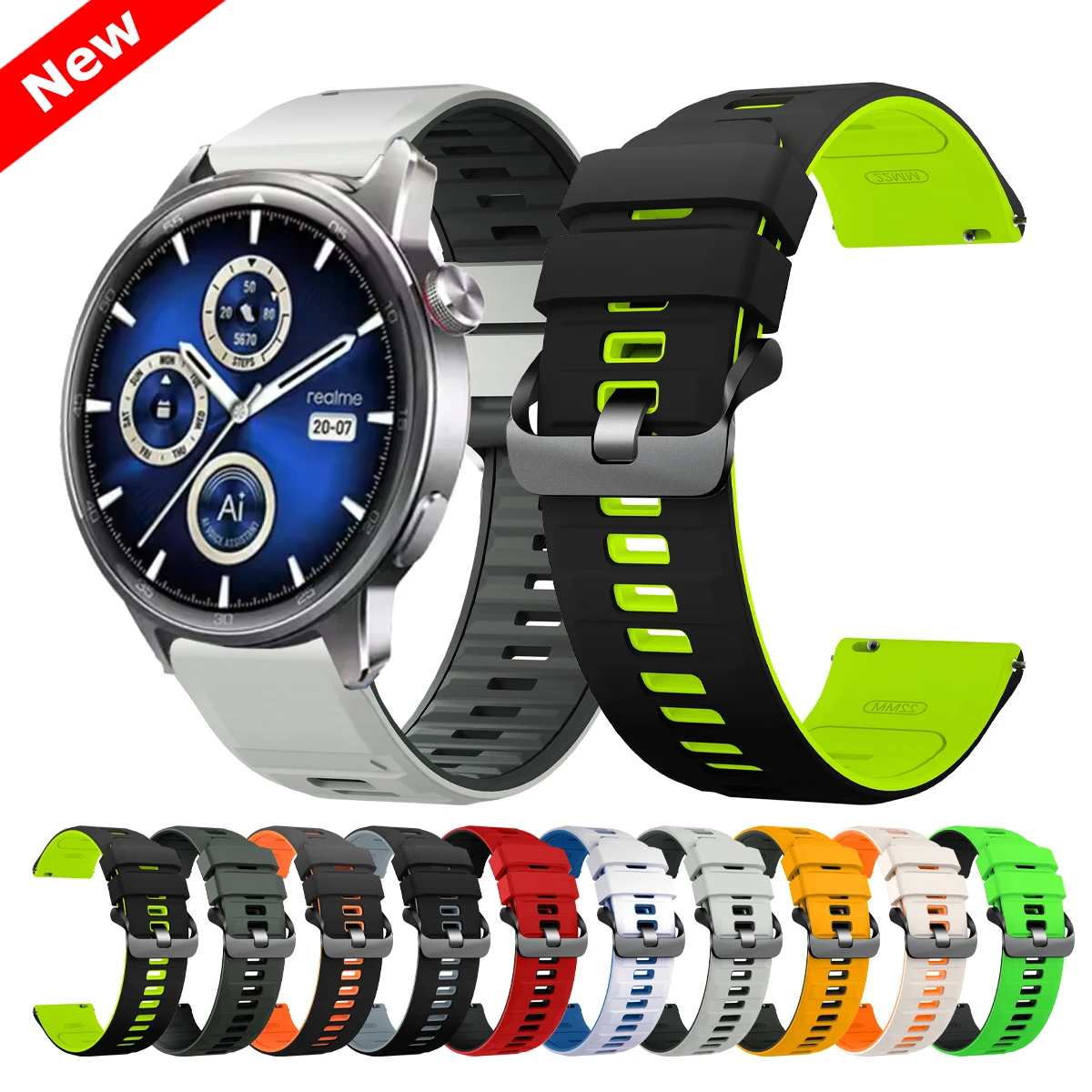 Correa de silicona de 22mm para Realme Watch 3 2 S/3 2 S pro, pulsera de repuesto para HUAWEI Watch GT 6 5 pro/GT6, pulsera impermeable