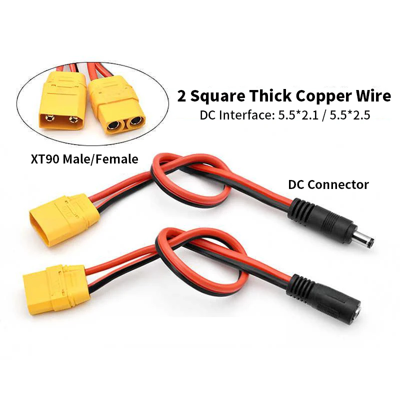 Cable de alimentación XT90 macho/hembra a CC, 2 cuadrados, CC 5521/5525, Cable de conversión de puerto de carga, enchufe CC, línea de conexión de alta potencia - imagen 2