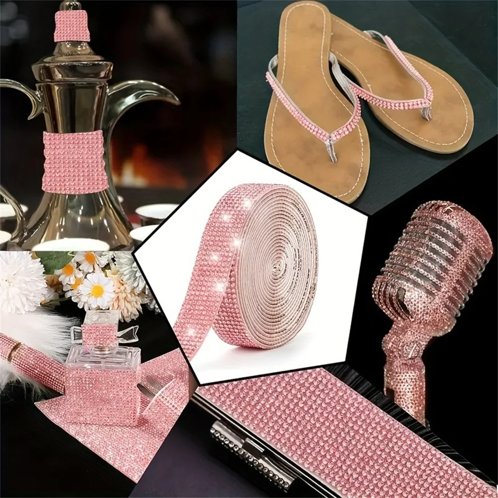 Pegatina autoadhesiva de cristal brillante, cinta de adorno de cinta de diamantes de imitación, joyería para ropa DIY, manualidades para teléfono de coche, pegatina decorativa de regalo - imagen 2