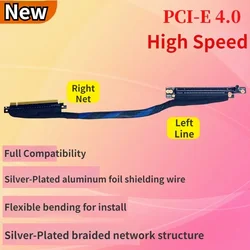 Cable Adaptador GPU PCI Express 4.0 X16 para Servidor AI – Malla Trenzada Plateada