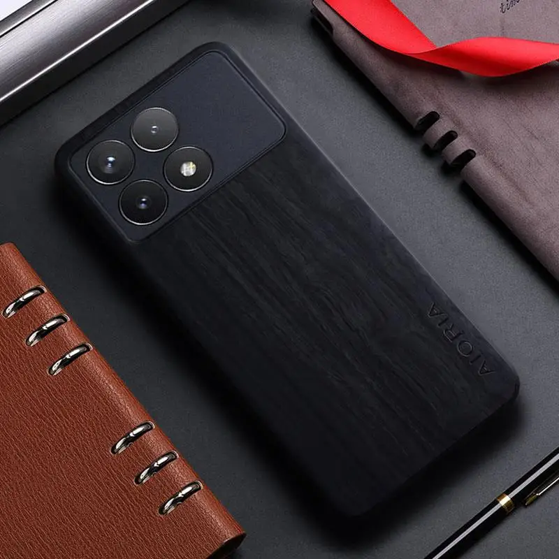 Funda para Xiaomi Poco X6 x5 Pro Poco X7 5G funda con patrón de madera de bambú funda trasera de cuero para xiaomi poco x7 poco x6 pro funda capa - imagen 4