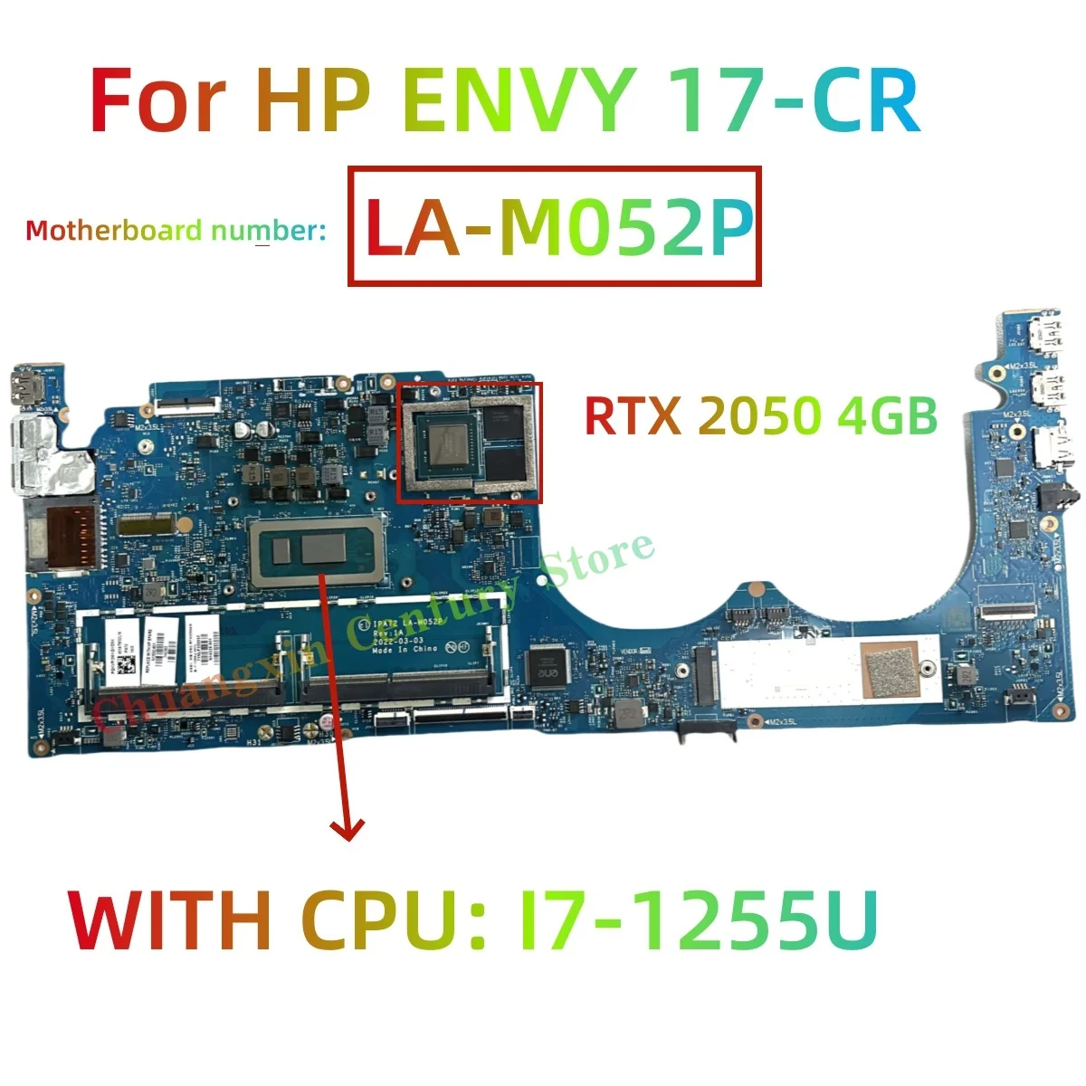 Placa base de LA-M052P para portátil HP ENVY 17-CR, con CPU I7-1255U RTX 2050, 4GB, GPU 100% completamente probado
