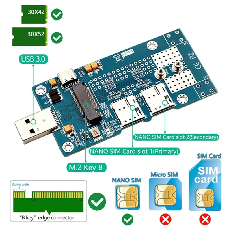 Adaptador GW-NGFF(M.2) a USB 3,0 con tarjeta NANO SIM Dual compatible con módulo 3G/4G/5G/LTE adecuado para ordenadores de escritorio fácil de instalar - imagen 3
