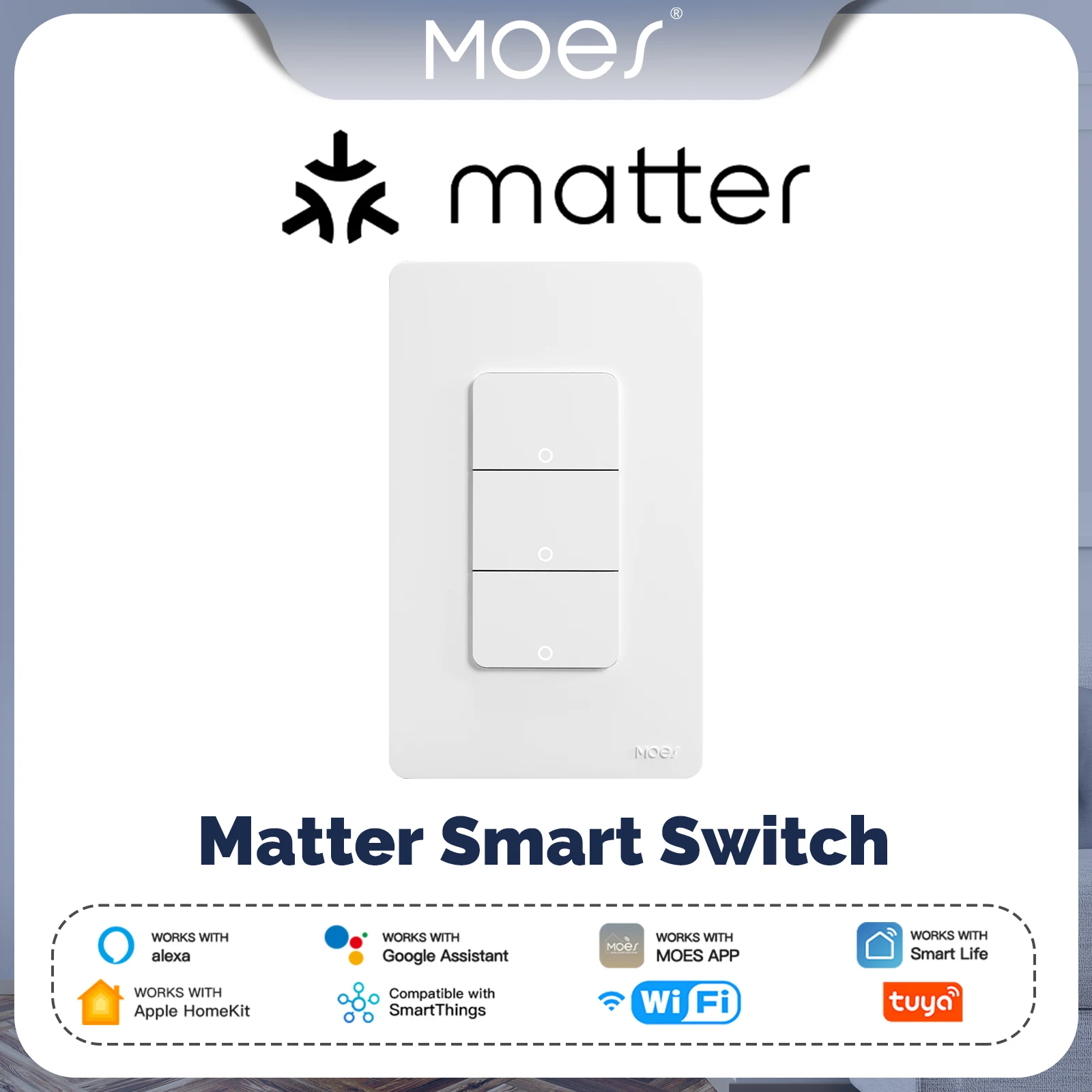 MOES Tuya WiFi Matter interruptor inteligente botón de luz cable neutro requerido Control de aplicación diseño de conexión a tierra Alexa Google Home Apple Home