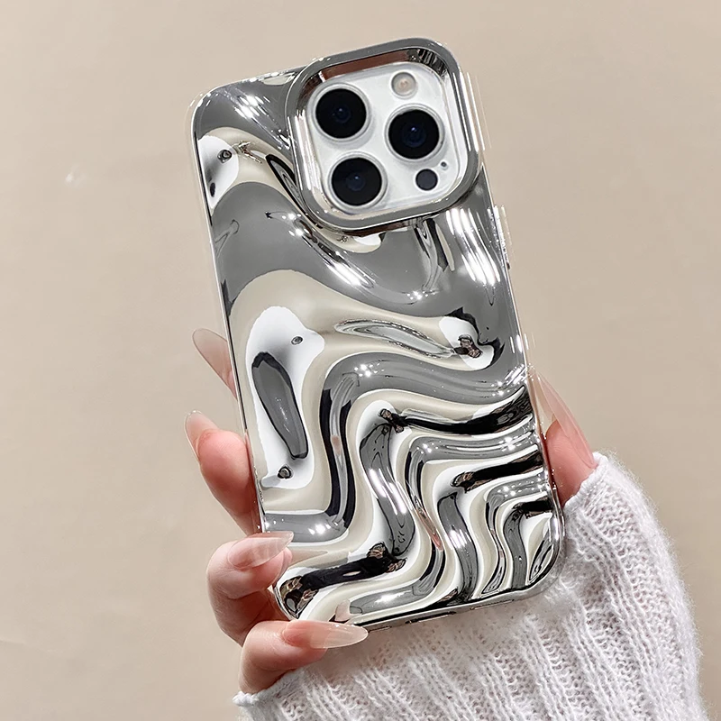 Funda trasera de teléfono con textura de onda de agua única 3D plateada a la moda para iPhone 17 Air 16 15 13 12 11 Pro Max - imagen 2