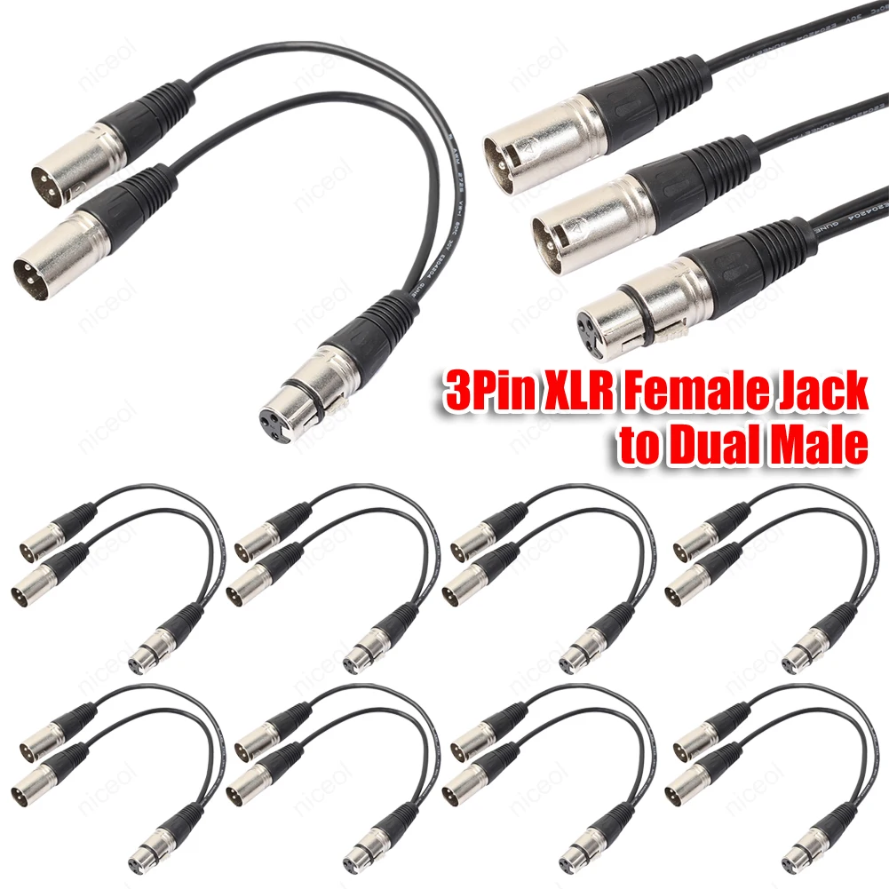 Conector hembra XLR 3P a enchufe macho Dual 2 Y Cable adaptador divisor 1ft