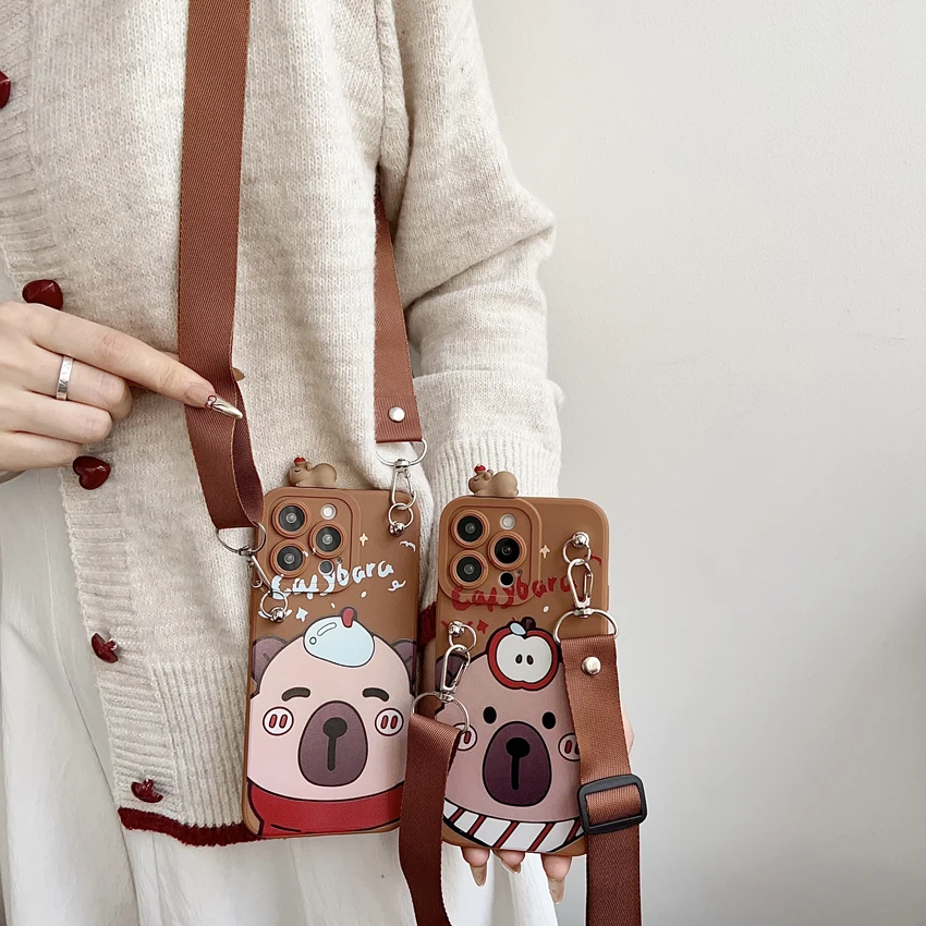 Para Xiaomi Redmi 8 9 9T A1 A3 Note 7 8 9 10 Pro Funda tímida Capibala con cuerda de soporte - imagen 5