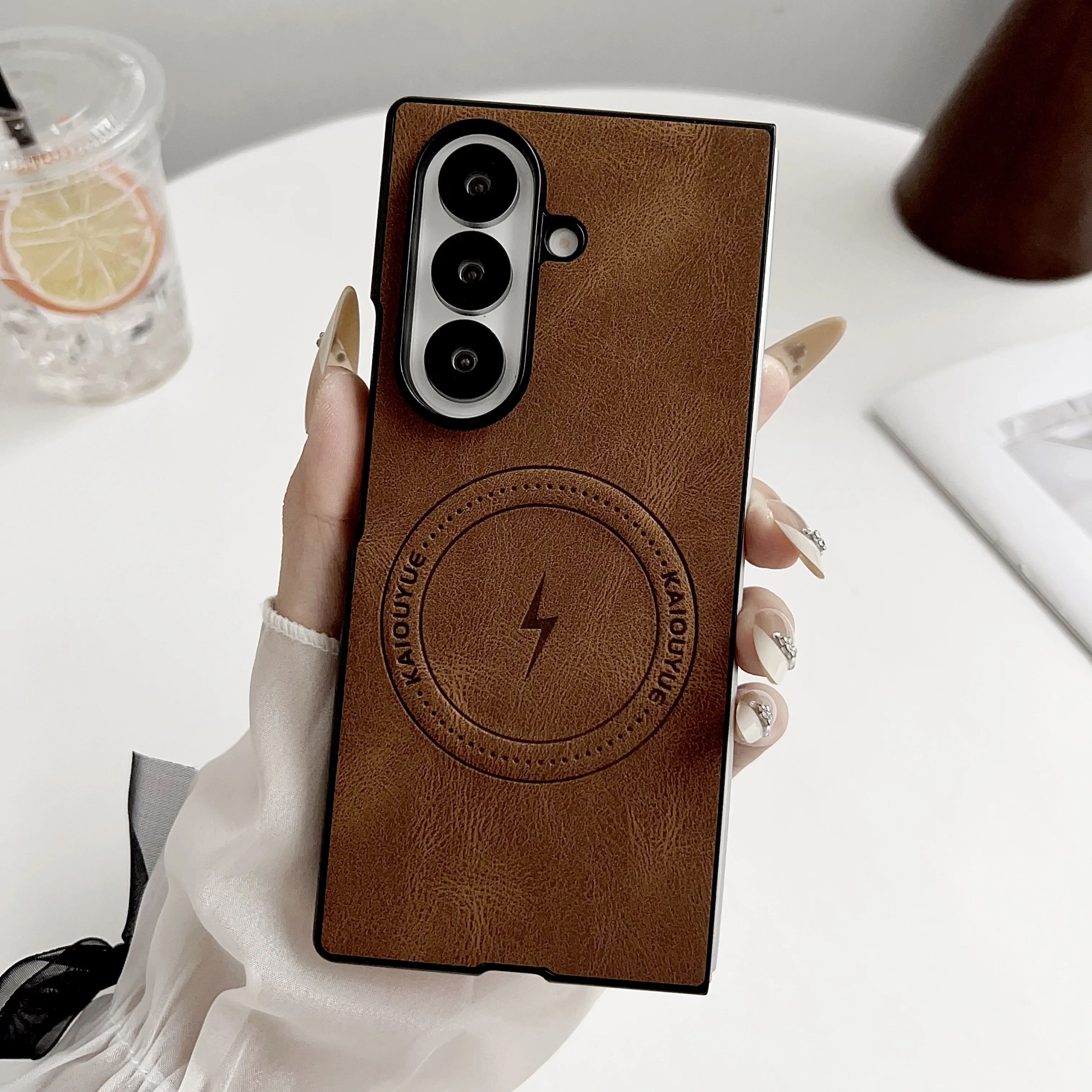 Funda para Samsung Z Fold 7 6 5 4 3 Lightning Nappa patrón de cuero magnético protección de cámara cubierta anticaída para Samsung Z Fold7 - imagen 3